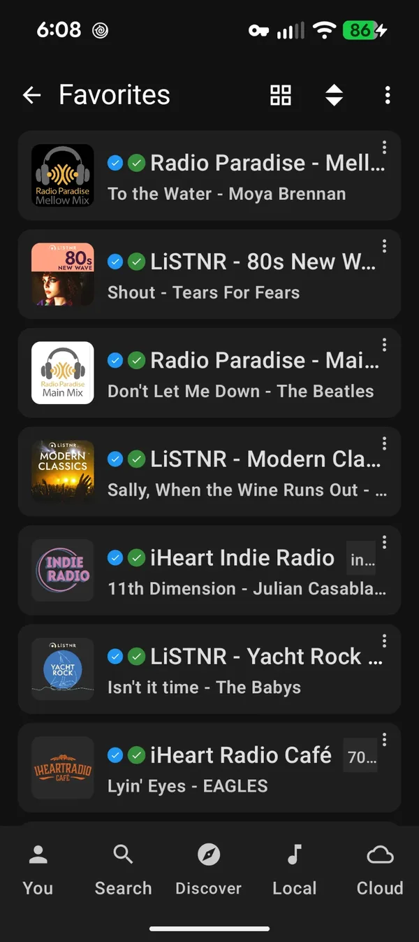 StreamWave station list screen, example 1 of 6