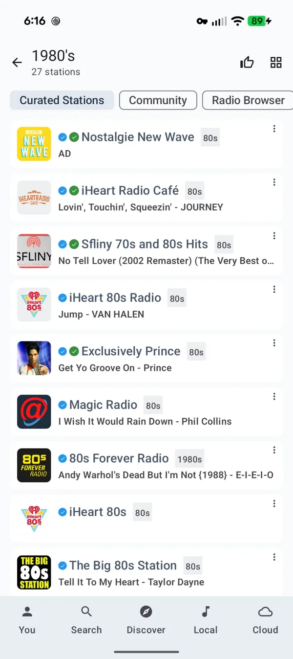 StreamWave station list screen, example 2 of 6